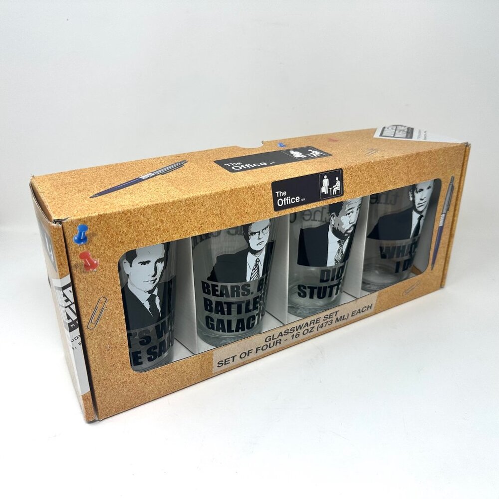 The Office Set of 4 Tumbler 16oz. Glassware Depicting 4 Characters From the Show